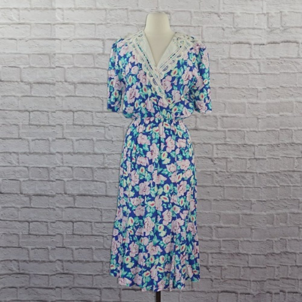 Vintage 80s Floral Midi Dress